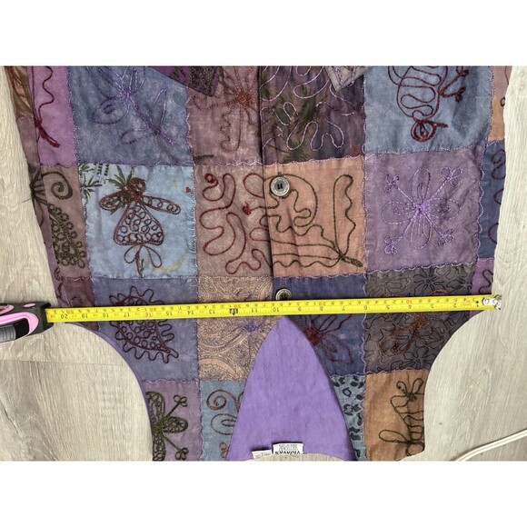 Vtg Patchwork Embroidered Whimsigoth Long Vest Or Jumper Dress Phoebe Pockets M - Picture 10 of 12